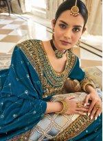 Extraordinary Vichitra Silk Blue Zari Salwar Suit