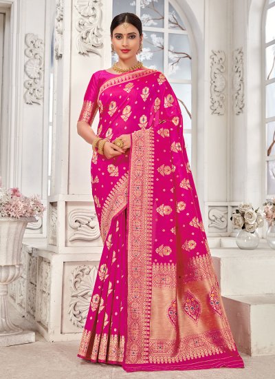 Extraordinary Weaving Pink Banarasi Silk Classic Saree