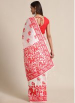 Exuberant Bhagalpuri Silk Woven Red and White Traditional Saree