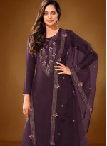 Exuberant Cotton Lawn Embroidered Purple Designer Pakistani Salwar Suit