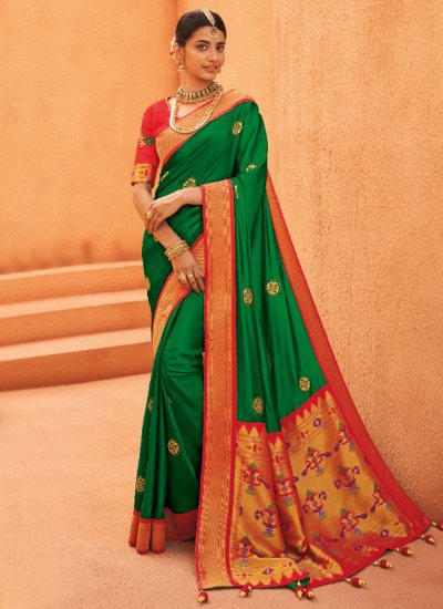 Buy Udghosh Creation Woven Bollywood Jacquard Green Sarees Online @ Best  Price In India | Flipkart.com