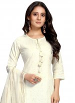 Exuberant Off White Cotton Designer Salwar Kameez