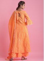 Exuberant Orange Block Print Readymade Suit