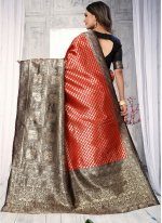 Exuberant Weaving Red Banarasi Silk Designer Traditional Saree