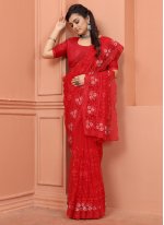 Eye-Catchy Embroidered Net Trendy Saree