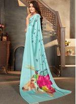 Eye-Catchy Faux Crepe Turquoise Silk Saree