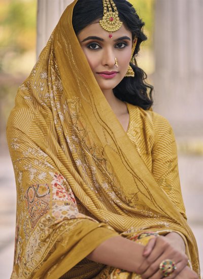 Eye-Catchy Mustard Muslin Designer Salwar Kameez
