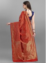 Eye-Catchy Weaving Banarasi Silk Blue and Red Shaded Saree