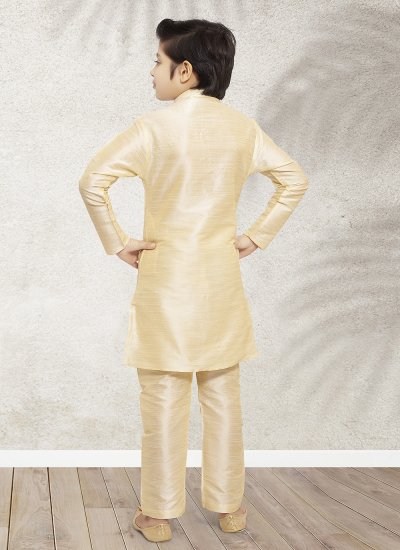 Fab Banarasi Silk Printed Cream Kurta Payjama With Jacket