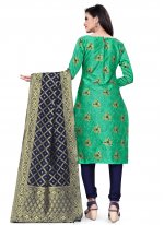 Fabulous Banarasi Silk Green Weaving Churidar Suit