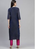 Fabulous Embroidered Chanderi Navy Blue Party Wear Kurti