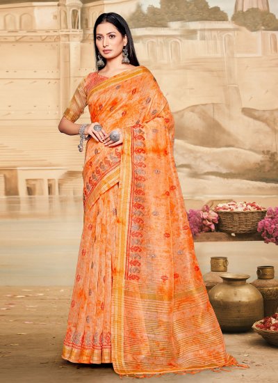 Fabulous Linen Embroidered Contemporary Saree