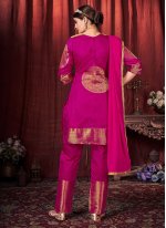 Fabulous Magenta Woven Art Silk Straight Salwar Kameez