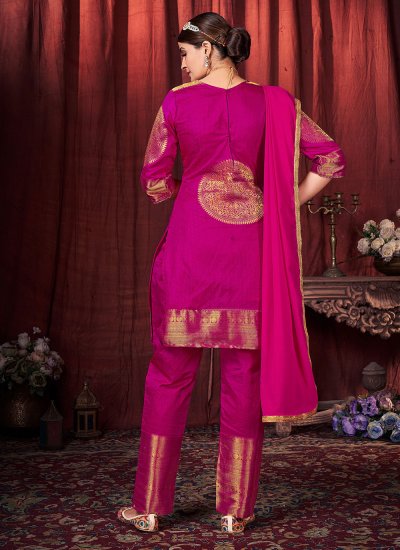 Fabulous Magenta Woven Art Silk Straight Salwar Kameez