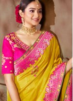 Fabulous Patch Border Silk Yellow Designer Traditional Saree