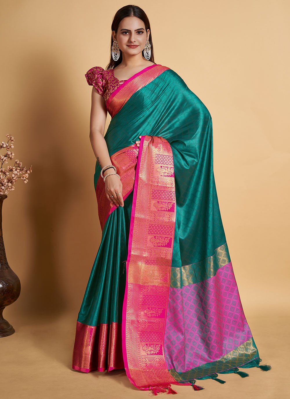 Buy FABULOUS SOFT SILK FABRIC SAREE WITH FLORAL DIGITAL PRINT at Rs. 12.65  online from Royal Export Silk Sarees Wholesale : RE2680