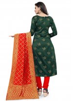 Fabulous Weaving Green Churidar Salwar Suit 