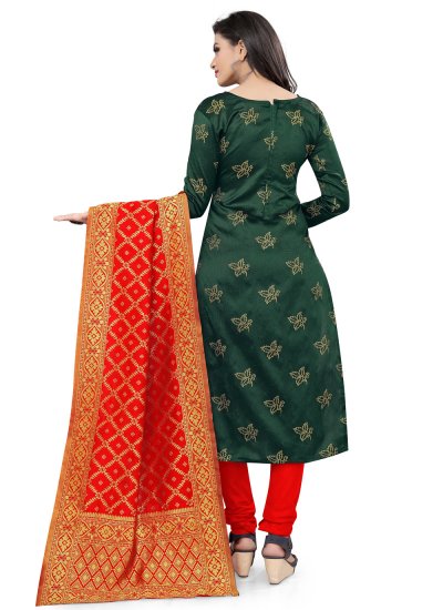 
                            Fabulous Weaving Green Churidar Salwar Suit 