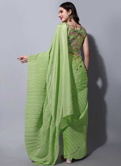 
                            Fancy Chinon Trendy Saree in Green
