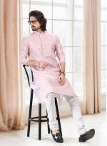Fancy Cotton Kurta Pyjama in Off White and Pink