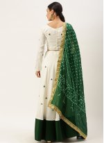 Fancy Cotton Lehenga Choli in Green and Off White