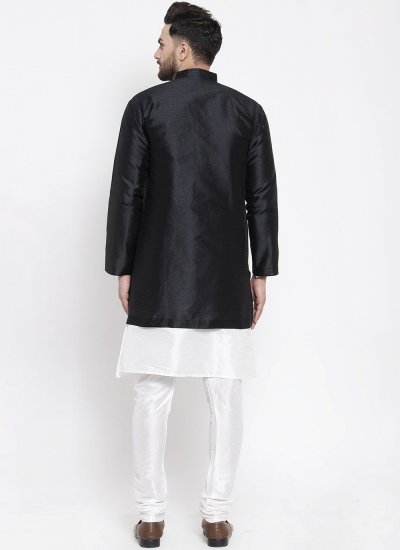 Fancy Dupion Silk Kurta Payjama With Jacket in Black and White