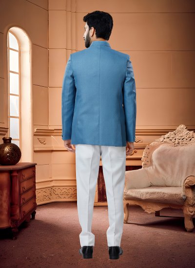 Fancy Fabric Buttons Jodhpuri Suit in Blue