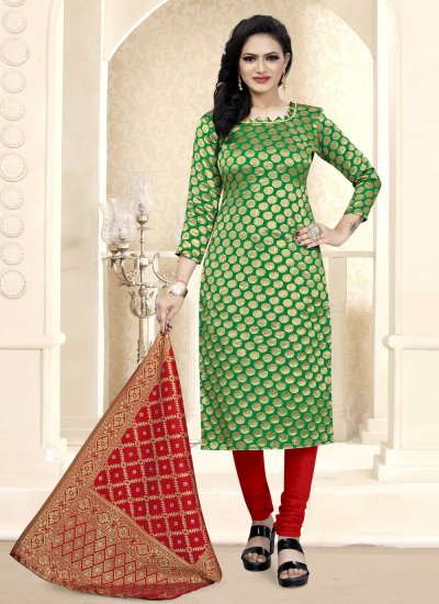 Fancy Fabric Churidar Suit in Green