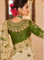 Fancy Fabric Embroidered Cream Traditional Designer Saree