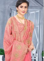 Fancy Fabric Embroidered Designer Traditional Saree in Peach