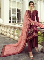 Fancy Fabric Embroidered Maroon Designer Pakistani Suit