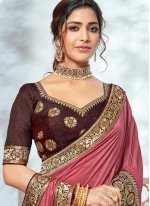 Fancy Fabric Embroidered Pink Contemporary Saree