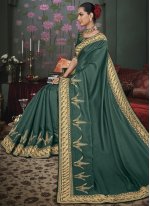 Fancy Fabric Green Patch Border Classic Designer Saree