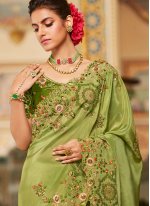 Fancy Fabric Patch Border Traditional Designer Saree in Green