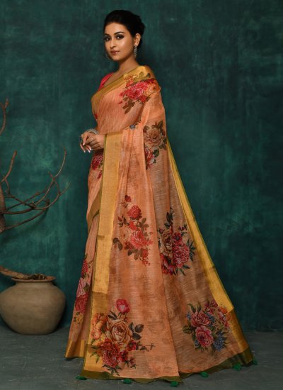 Fancy Fabric Peach Classic Designer Saree