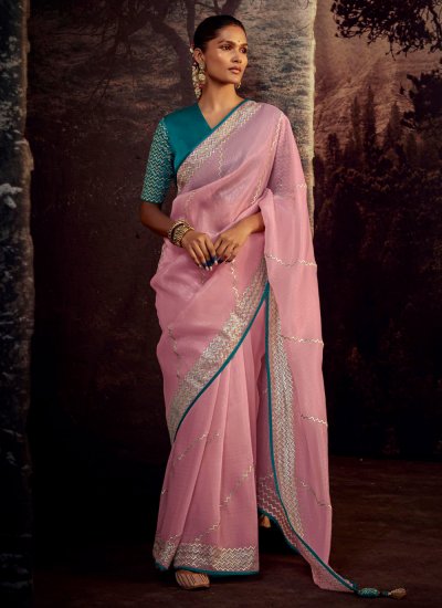 Fancy Fabric Pink Contemporary Saree