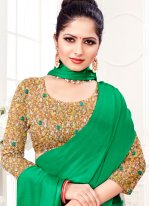 Fancy Fabric Plain Trendy Saree in Green