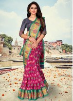 Fancy Fabric Rani Printed Saree