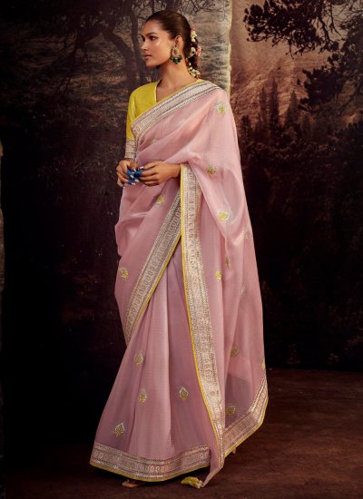 Fancy Fabric Trendy Saree in Pink