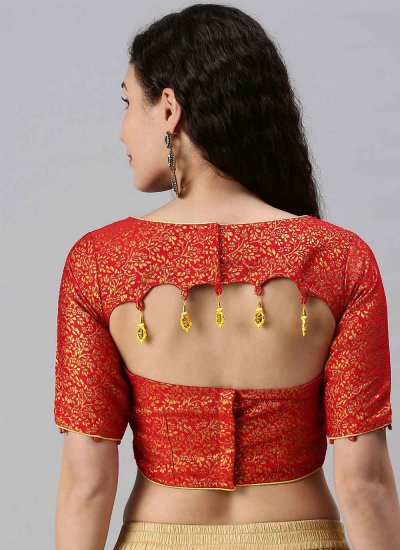 Fancy Jacquard Blouse in Red 
                            Fancy Jacquard Blouse in Red