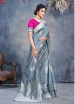 Fancy Jacquard Classic Designer Saree in Grey