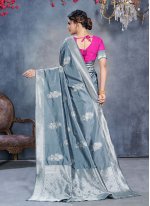 Fancy Jacquard Classic Designer Saree in Grey