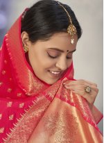 Fancy Jacquard Silk Traditional Designer Saree in Pink