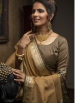 Fancy Linen Trendy Saree in Cream
