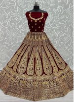 Fantastic Embroidered Maroon Velvet Lehenga Choli