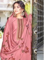 Fantastic Embroidered Pink Cotton Silk Designer Palazzo Suit