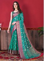 Fantastic Green Katan Silk Classic Saree