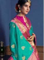 Fantastic Weaving Turquoise Designer Traditional Saree