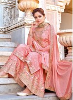 Fascinating Chinon Pink Zari Trendy Salwar Kameez