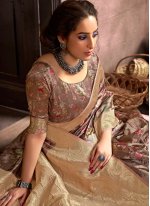 Fascinating Digital Print Brown Silk Traditional Designer Saree